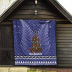 Kiwi New Zealand Christmas Quilt Meri Kirihimete Silver Fern - Blue Color