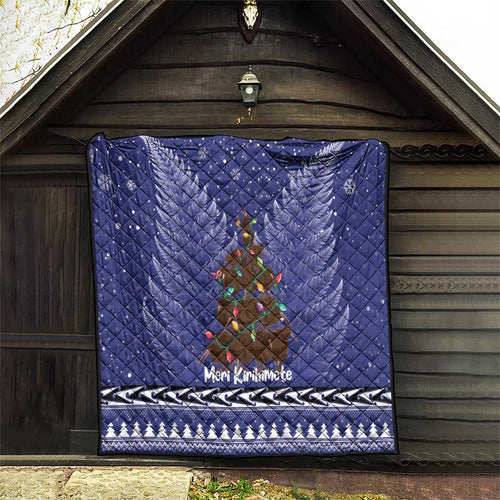 Kiwi New Zealand Christmas Quilt Meri Kirihimete Silver Fern - Blue Color