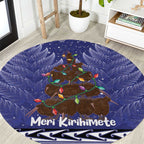 Kiwi New Zealand Christmas Round Carpet Meri Kirihimete Silver Fern - Blue Color