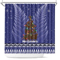 Kiwi New Zealand Christmas Shower Curtain Meri Kirihimete Silver Fern - Blue Color