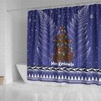 Kiwi New Zealand Christmas Shower Curtain Meri Kirihimete Silver Fern - Blue Color