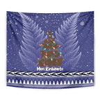 Kiwi New Zealand Christmas Tapestry Meri Kirihimete Silver Fern - Blue Color