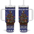 Kiwi New Zealand Christmas Tumbler With Handle Meri Kirihimete Silver Fern - Blue Color