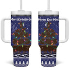 Kiwi New Zealand Christmas Tumbler With Handle Meri Kirihimete Silver Fern - Blue Color