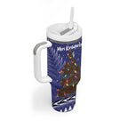 Kiwi New Zealand Christmas Tumbler With Handle Meri Kirihimete Silver Fern - Blue Color