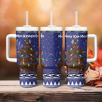 Kiwi New Zealand Christmas Tumbler With Handle Meri Kirihimete Silver Fern - Blue Color
