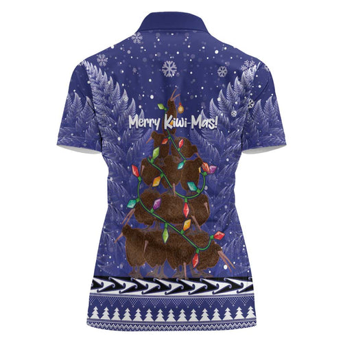 Kiwi New Zealand Christmas Women Polo Shirt Meri Kirihimete Silver Fern - Blue Color