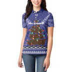 Kiwi New Zealand Christmas Women Polo Shirt Meri Kirihimete Silver Fern - Blue Color