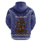 Kiwi New Zealand Christmas Zip Hoodie Meri Kirihimete Silver Fern - Blue Color
