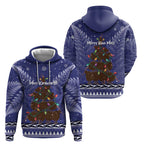 Kiwi New Zealand Christmas Zip Hoodie Meri Kirihimete Silver Fern - Blue Color
