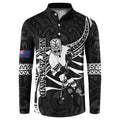 Custom Aotearoa Ice Hockey Button Sweatshirt NZ Tiki Mascot - Maori Pattern