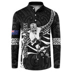 Custom Aotearoa Ice Hockey Button Sweatshirt NZ Tiki Mascot - Maori Pattern
