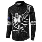 Custom Aotearoa Ice Hockey Button Sweatshirt NZ Tiki Mascot - Maori Pattern