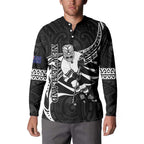 Custom Aotearoa Ice Hockey Button Sweatshirt NZ Tiki Mascot - Maori Pattern