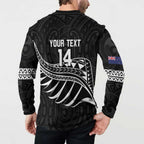 Custom Aotearoa Ice Hockey Button Sweatshirt NZ Tiki Mascot - Maori Pattern