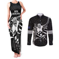 Custom Aotearoa Ice Hockey Couples Matching Tank Maxi Dress and Long Sleeve Button Shirt NZ Tiki Mascot - Maori Pattern
