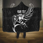Custom Aotearoa Ice Hockey Hooded Blanket NZ Tiki Mascot - Maori Pattern