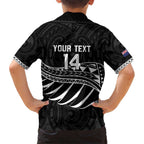 Custom Aotearoa Ice Hockey Kid Hawaiian Shirt NZ Tiki Mascot - Maori Pattern
