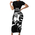 Custom Aotearoa Ice Hockey Short Sleeve Bodycon Dress NZ Tiki Mascot - Maori Pattern
