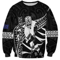 Custom Aotearoa Ice Hockey Sweatshirt NZ Tiki Mascot - Maori Pattern