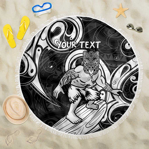 Personalised New Zealand Surfing Beach Blanket Aotearoa Maori Tiki Haka