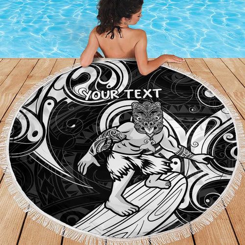 Personalised New Zealand Surfing Beach Blanket Aotearoa Maori Tiki Haka