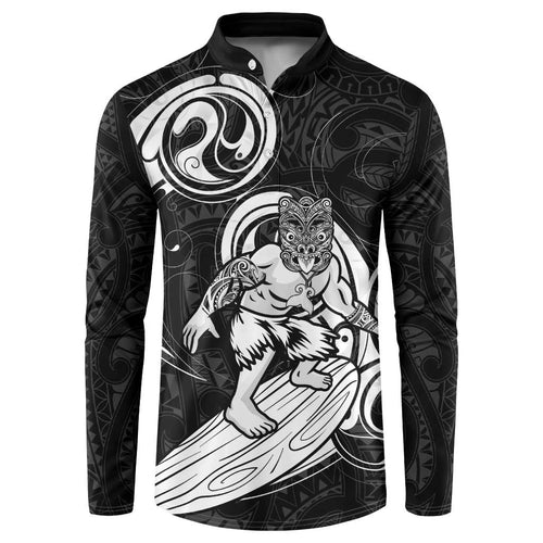 Personalised New Zealand Surfing Button Sweatshirt Aotearoa Maori Tiki Haka