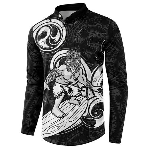 Personalised New Zealand Surfing Button Sweatshirt Aotearoa Maori Tiki Haka
