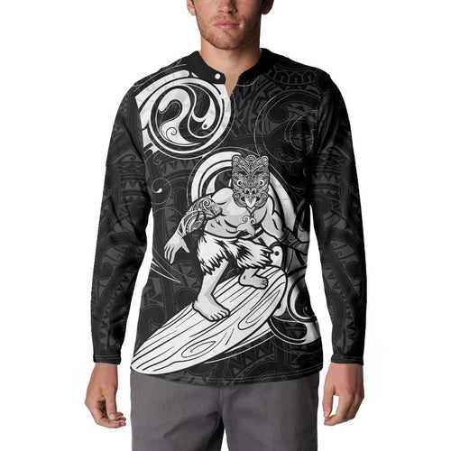 Personalised New Zealand Surfing Button Sweatshirt Aotearoa Maori Tiki Haka