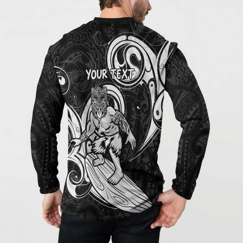 Personalised New Zealand Surfing Button Sweatshirt Aotearoa Maori Tiki Haka