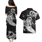 Personalised New Zealand Surfing Couples Matching Puletasi and Hawaiian Shirt Aotearoa Maori Tiki Haka