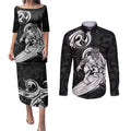 Personalised New Zealand Surfing Couples Matching Puletasi and Long Sleeve Button Shirt Aotearoa Maori Tiki Haka