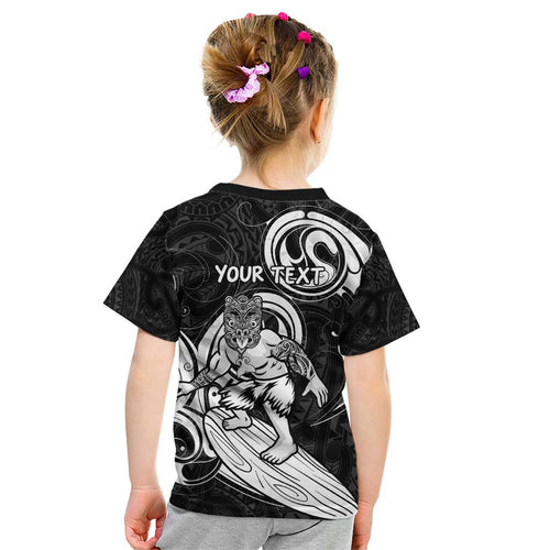 Personalised New Zealand Surfing Kid T Shirt Aotearoa Maori Tiki Haka