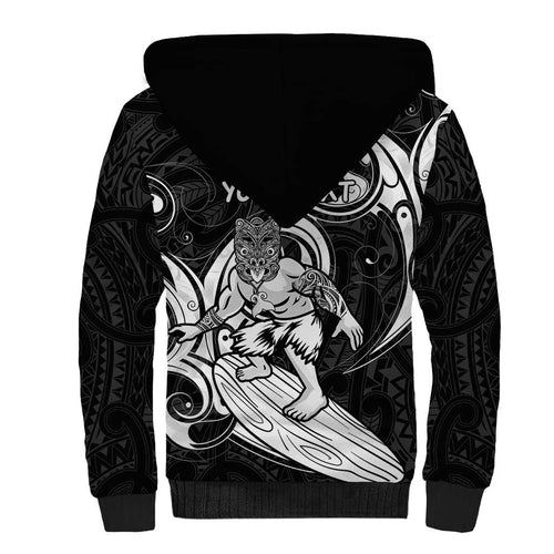 Personalised New Zealand Surfing Sherpa Hoodie Aotearoa Maori Tiki Haka