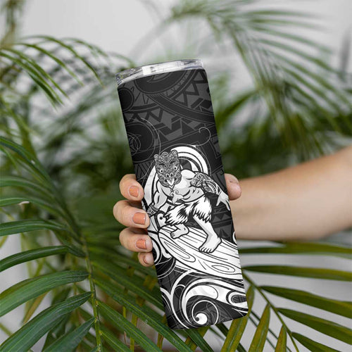 Personalised New Zealand Surfing Skinny Tumbler Aotearoa Maori Tiki Haka LT14