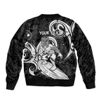 Personalised New Zealand Surfing Sleeve Zip Bomber Jacket Aotearoa Maori Tiki Haka