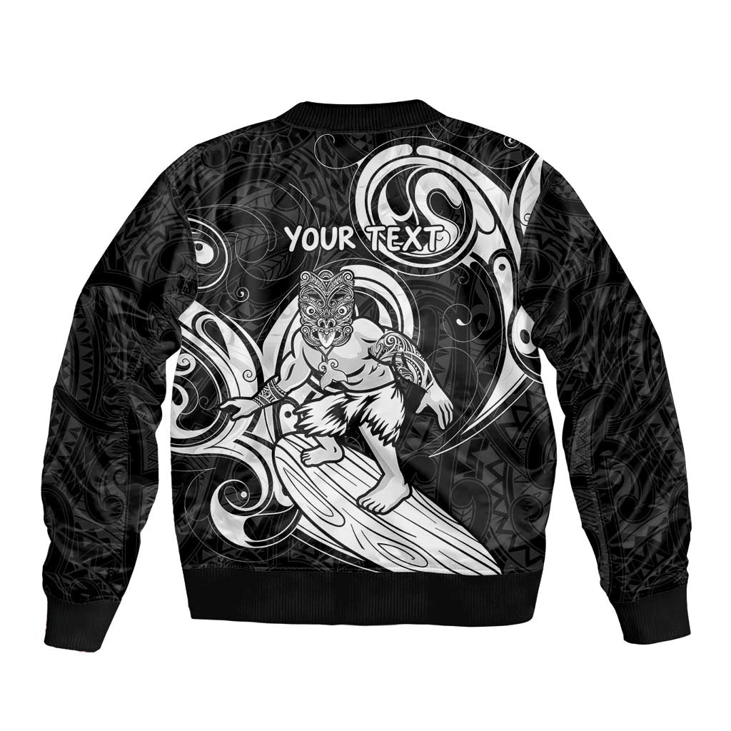 Personalised New Zealand Surfing Sleeve Zip Bomber Jacket Aotearoa Maori Tiki Haka