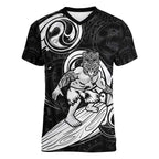Personalised New Zealand Surfing Women V-Neck T-Shirt Aotearoa Maori Tiki Haka