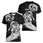 Personalised New Zealand Surfing Women V-Neck T-Shirt Aotearoa Maori Tiki Haka