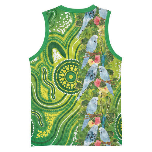 Budgerigar Australia Basketball Jersey Aussie Common Parakeet Indigenous Art - Aussie Hoodie