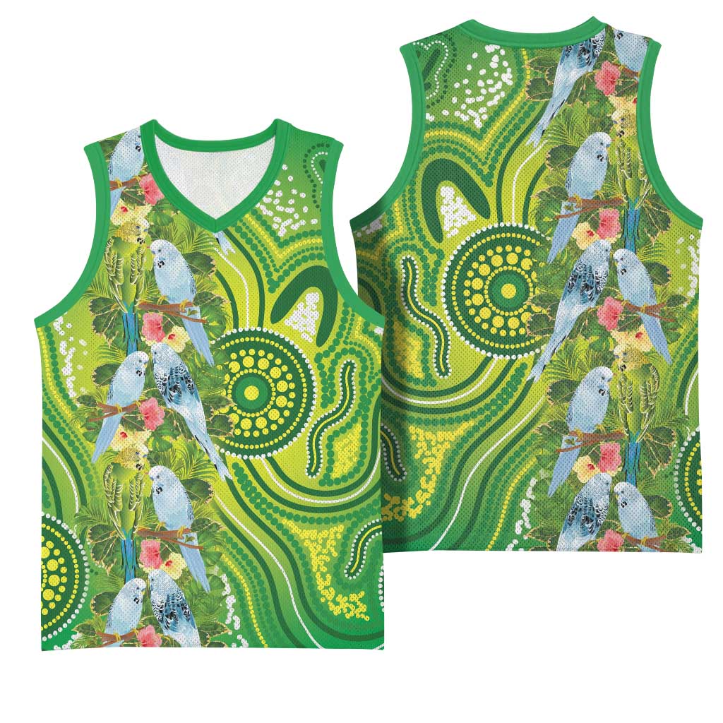 Budgerigar Australia Basketball Jersey Aussie Common Parakeet Indigenous Art - Aussie Hoodie