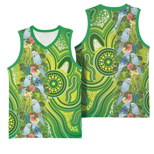 Budgerigar Australia Basketball Jersey Aussie Common Parakeet Indigenous Art - Aussie Hoodie