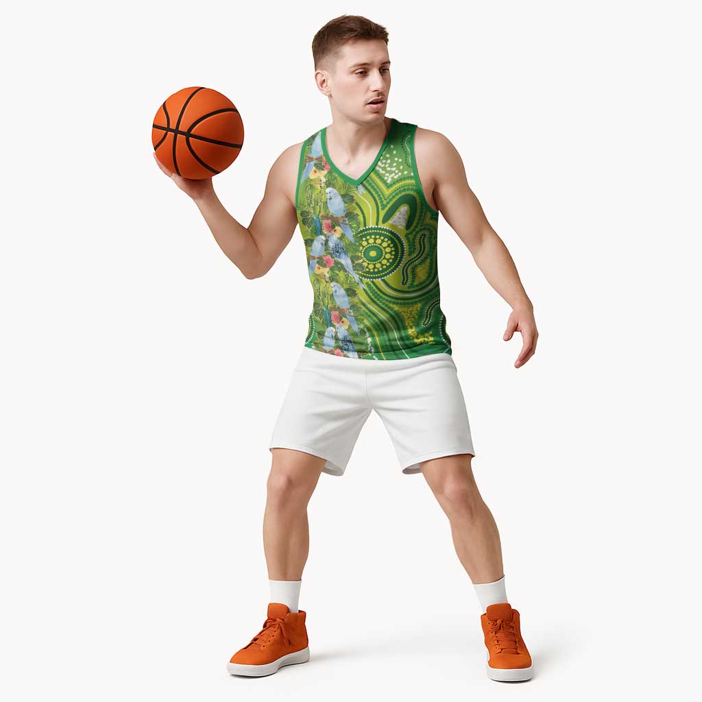 Budgerigar Australia Basketball Jersey Aussie Common Parakeet Indigenous Art - Aussie Hoodie