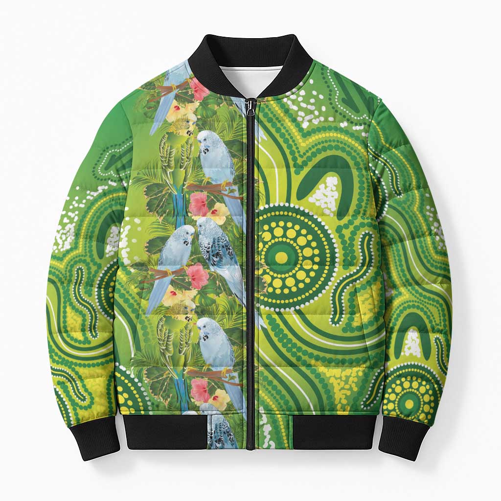 Budgerigar Australia Bomber Puffer Jacket Aussie Common Parakeet Indigenous Art - Aussie Hoodie