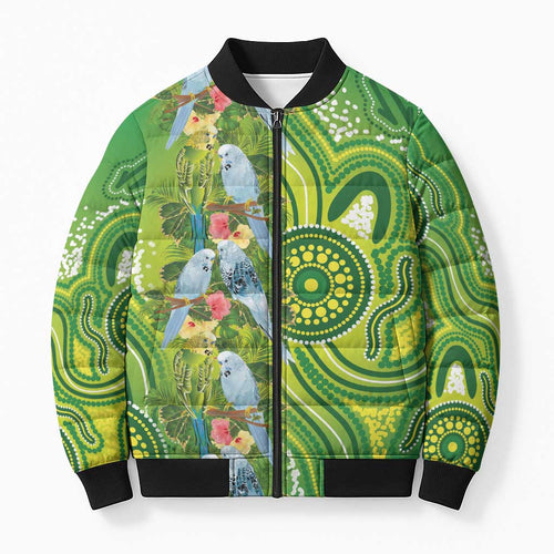 Budgerigar Australia Bomber Puffer Jacket Aussie Common Parakeet Indigenous Art - Aussie Hoodie