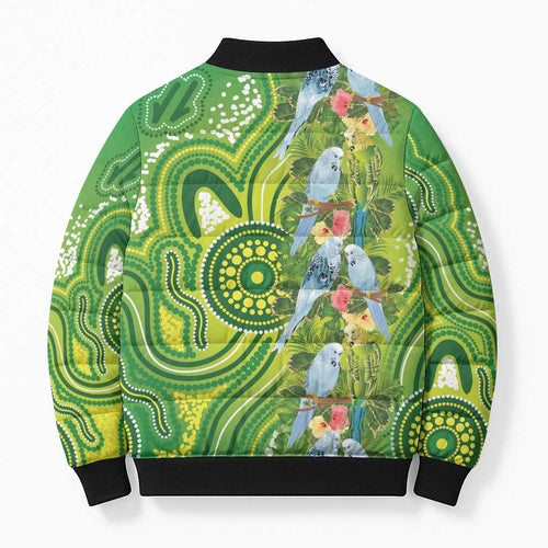 Budgerigar Australia Bomber Puffer Jacket Aussie Common Parakeet Indigenous Art - Aussie Hoodie