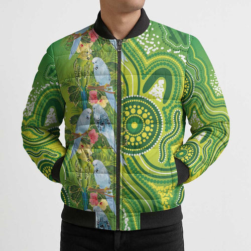 Budgerigar Australia Bomber Puffer Jacket Aussie Common Parakeet Indigenous Art - Aussie Hoodie