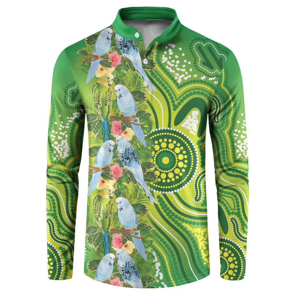 Budgerigar Australia Button Sweatshirt Aussie Common Parakeet Indigenous Art - Aussie Hoodie
