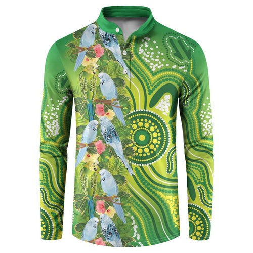 Budgerigar Australia Button Sweatshirt Aussie Common Parakeet Indigenous Art - Aussie Hoodie