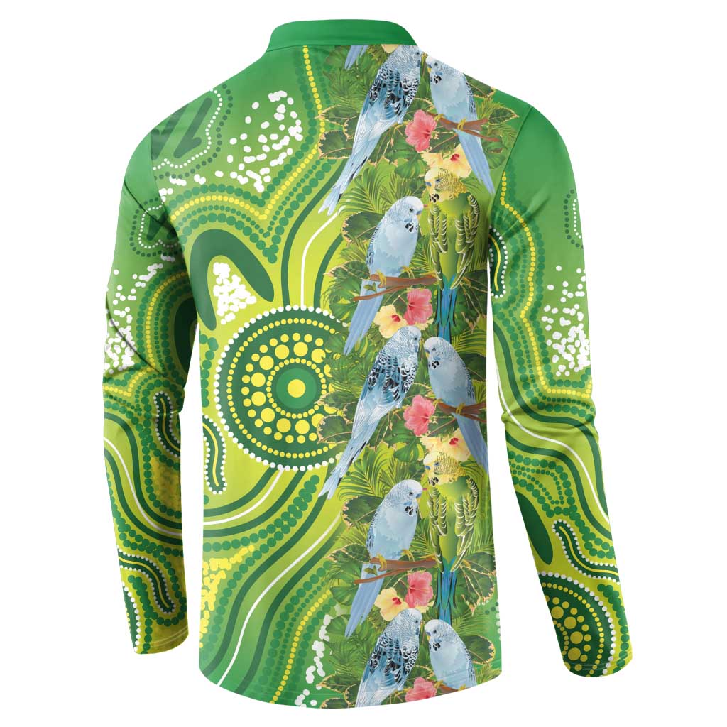 Budgerigar Australia Button Sweatshirt Aussie Common Parakeet Indigenous Art - Aussie Hoodie